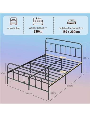 HOMCOM King Bed Frame with LED Lights and Charging Station, Metal Platform Bed Frame with Under Bed Storage, Black