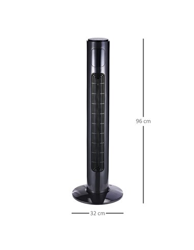 Homcom 38'' Oscillation Tower Fan with 3 Speed, 3 Mode, LED Panel, Remote Controller, Black