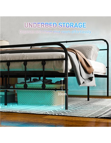 HOMCOM King Bed Frame with LED Lights and Charging Station, Metal Platform Bed Frame with Under Bed Storage, Black - pic 162702 | FastDaddyshop