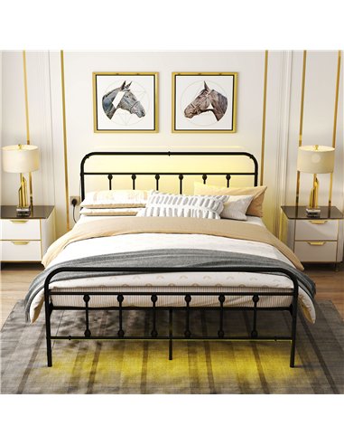 HOMCOM King Bed Frame with LED Lights and Charging Station, Metal Platform Bed Frame with Under Bed Storage, Black
