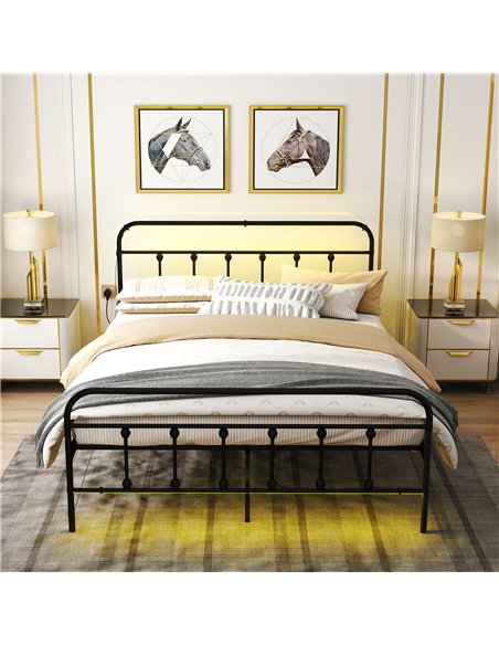 HOMCOM King Bed Frame with LED Lights and Charging Station, Metal Platform Bed Frame with Under Bed Storage, Black - pic 162704 | FastDaddyshop