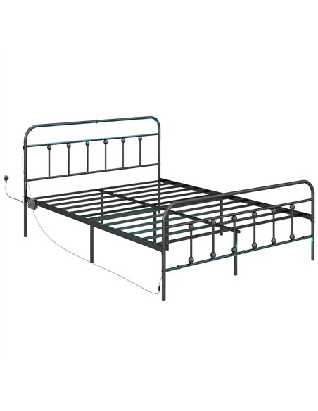 HOMCOM Double Bed Frame with LED Lights and Charging Station, Metal Platform Bed Frame with Under Bed Storage, Black - pic 162705 | FastDaddyshop