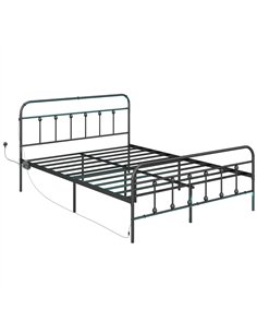 HOMCOM Double Bed Frame with LED Lights and Charging Station, Metal Platform Bed Frame with Under Bed Storage, Black 2