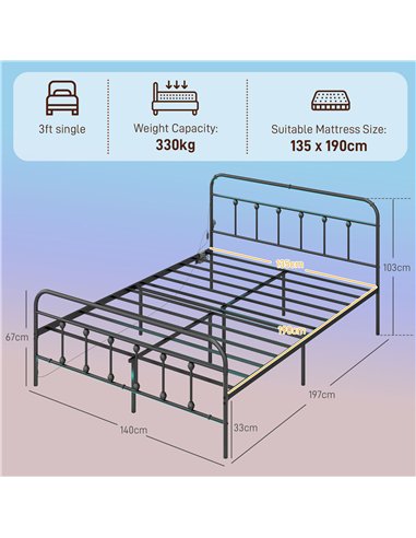 HOMCOM Double Bed Frame with LED Lights and Charging Station, Metal Platform Bed Frame with Under Bed Storage, Black