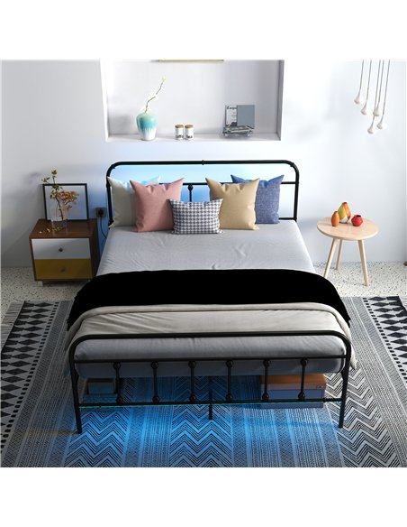 HOMCOM Double Bed Frame with LED Lights and Charging Station, Metal Platform Bed Frame with Under Bed Storage, Black - pic 162713 | FastDaddyshop