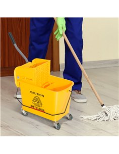 HOMCOM 20L Mop Bucket on Wheels, with Water Separation Panel - Yellow 2