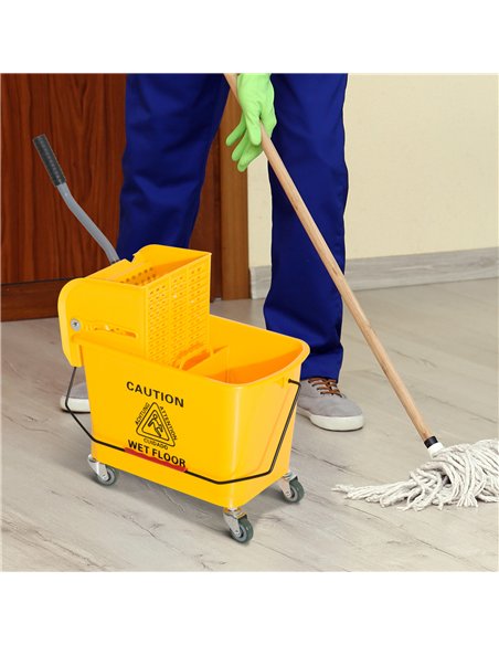 HOMCOM 20L Mop Bucket on Wheels, with Water Separation Panel - Yellow - pic 162715 | FastDaddyshop