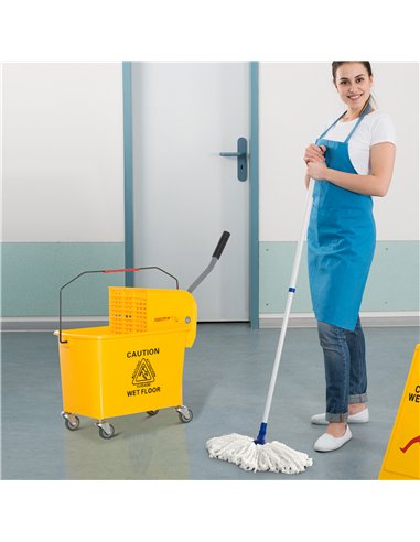 HOMCOM 20L Mop Bucket on Wheels, with Water Separation Panel - Yellow