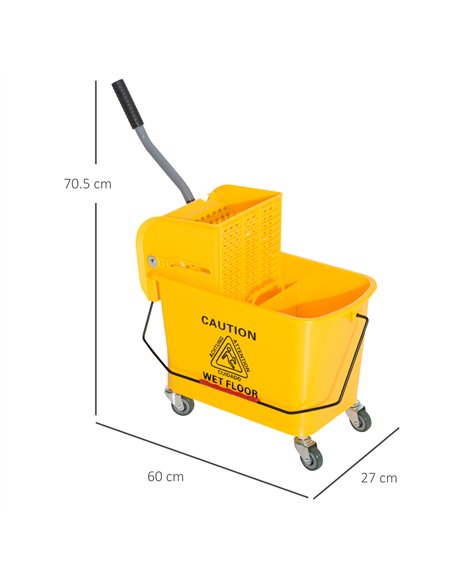 HOMCOM 20L Mop Bucket on Wheels, with Water Separation Panel - Yellow - pic 162717 | FastDaddyshop