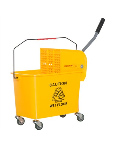 HOMCOM 20L Mop Bucket on Wheels, with Water Separation Panel - Yellow