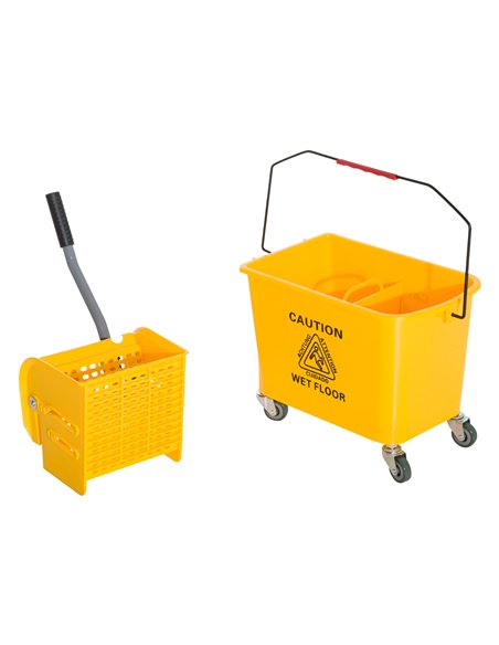 HOMCOM 20L Mop Bucket on Wheels, with Water Separation Panel - Yellow - pic 162721 | FastDaddyshop