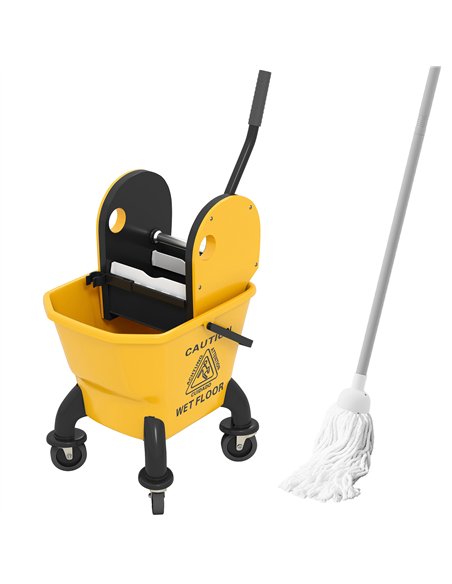 HOMCOM 26 Litre Mop Bucket, with Wringer and Mop - Yellow - pic 162722 | FastDaddyshop