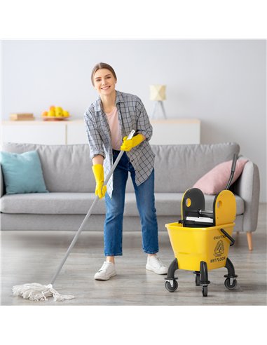 HOMCOM 26 Litre Mop Bucket, with Wringer and Mop - Yellow