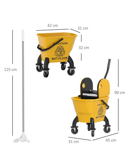 HOMCOM 26 Litre Mop Bucket, with Wringer and Mop - Yellow - pic 162724 | FastDaddyshop