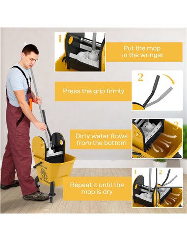 HOMCOM 26 Litre Mop Bucket, with Wringer and Mop - Yellow