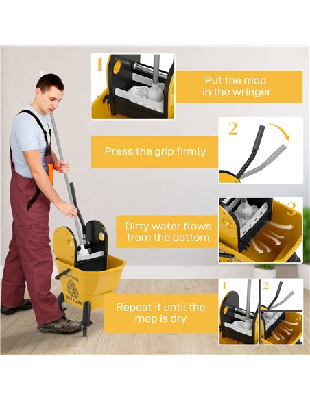 HOMCOM 26 Litre Mop Bucket, with Wringer and Mop - Yellow - pic 162726 | FastDaddyshop