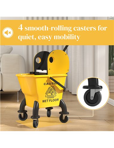 HOMCOM 26 Litre Mop Bucket, with Wringer and Mop - Yellow