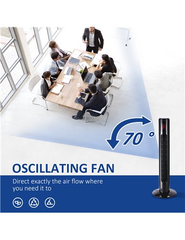 HOMCOM 38'' Freestanding Tower Fan, 3 Speed 3 Mode, 12h Timer, 70 Degree Oscillation, LED Panel, 5M Remote Controller, Black
