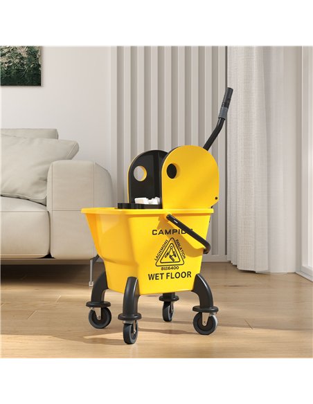 HOMCOM 26 Litre Mop Bucket, with Wringer and Mop - Yellow - pic 162730 | FastDaddyshop