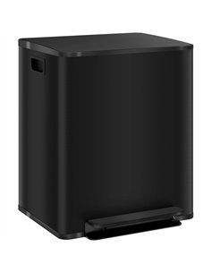 HOMCOM 50L Dual Compartment Stainless Steel Bin, with Deodoriser Holders - Black