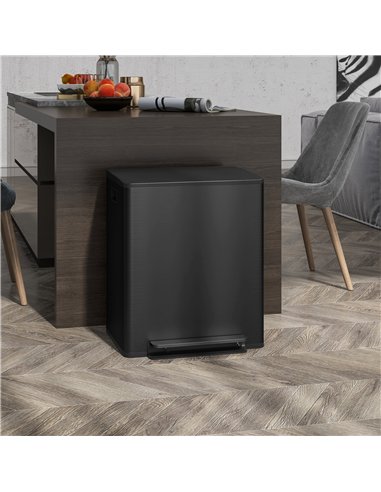 HOMCOM 50L Dual Compartment Stainless Steel Bin, with Deodoriser Holders - Black