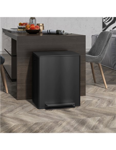 HOMCOM 50L Dual Compartment Stainless Steel Bin, with Deodoriser Holders - Black - pic 162732 | FastDaddyshop
