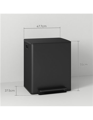 HOMCOM 50L Dual Compartment Stainless Steel Bin, with Deodoriser Holders - Black