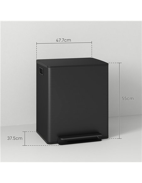 HOMCOM 50L Dual Compartment Stainless Steel Bin, with Deodoriser Holders - Black - pic 162733 | FastDaddyshop