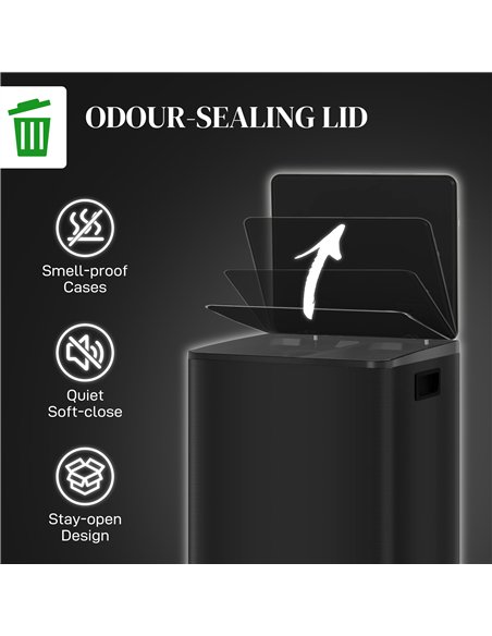 HOMCOM 50L Dual Compartment Stainless Steel Bin, with Deodoriser Holders - Black - pic 162736 | FastDaddyshop