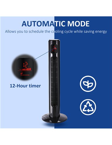 HOMCOM 38'' Freestanding Tower Fan, 3 Speed 3 Mode, 12h Timer, 70 Degree Oscillation, LED Panel, 5M Remote Controller, Black