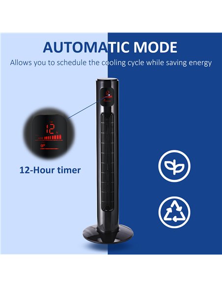 HOMCOM 38'' Freestanding Tower Fan, 3 Speed 3 Mode, 12h Timer, 70 Degree Oscillation, LED Panel, 5M Remote Controller, Black - pic 16274 | FastDaddyshop