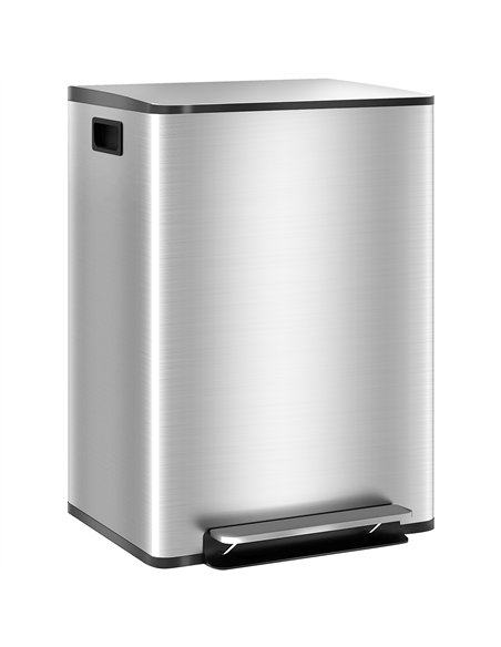 HOMCOM 60L Dual Compartment Stainless Steel Bin, with Deodoriser Holders - Silver Tone - pic 162740 | FastDaddyshop