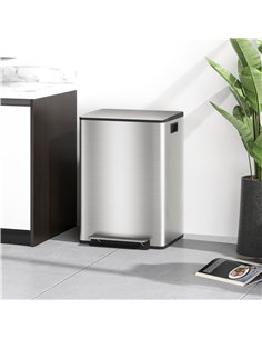 HOMCOM 60L Dual Compartment Stainless Steel Bin, with Deodoriser Holders - Silver Tone 2