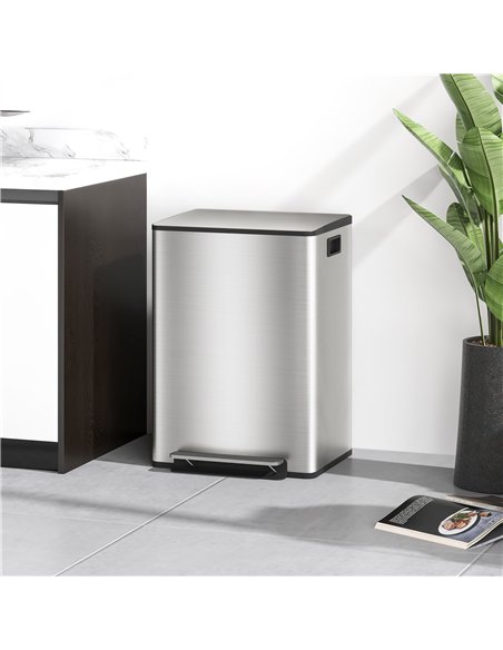 HOMCOM 60L Dual Compartment Stainless Steel Bin, with Deodoriser Holders - Silver Tone - pic 162741 | FastDaddyshop