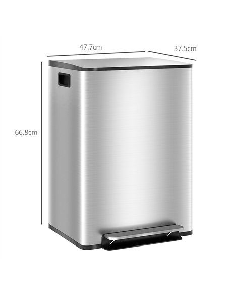 HOMCOM 60L Dual Compartment Stainless Steel Bin, with Deodoriser Holders - Silver Tone - pic 162742 | FastDaddyshop