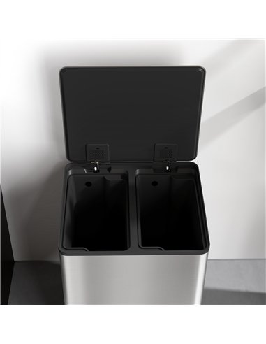HOMCOM 60L Dual Compartment Stainless Steel Bin, with Deodoriser Holders - Silver Tone