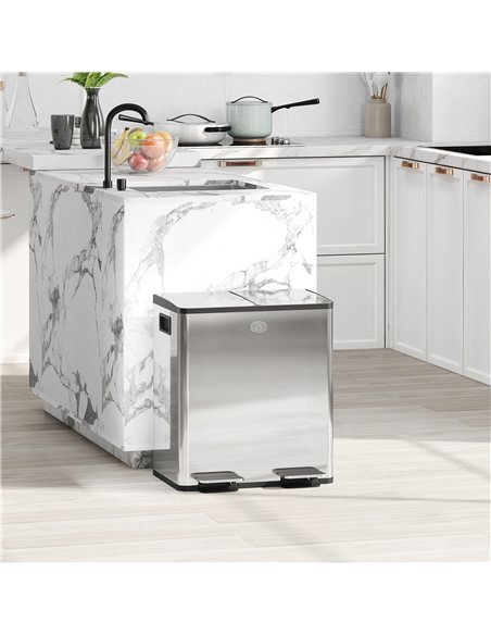 HOMCOM 40L Dual Compartment Stainless Steel Bin, with Deodoriser Holders - Silver Tone - pic 162750 | FastDaddyshop
