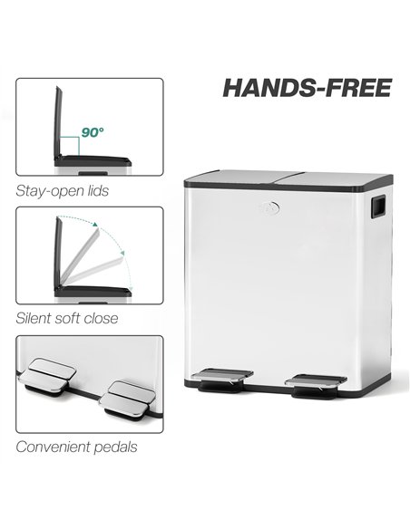 HOMCOM 40L Dual Compartment Stainless Steel Bin, with Deodoriser Holders - Silver Tone - pic 162754 | FastDaddyshop