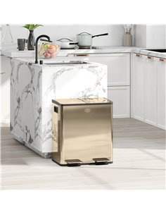 HOMCOM 40L Dual Compartment Stainless Steel Bin, with Deodoriser Holders - Gold Tone 2