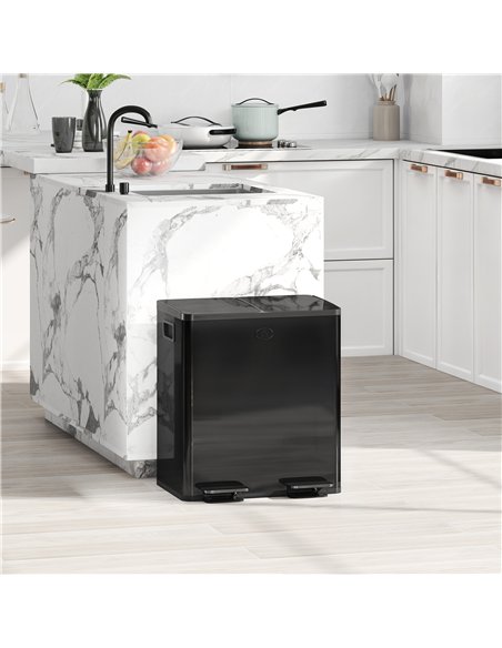 HOMCOM 40L Dual Compartment Stainless Steel Bin, with Deodoriser Holders - Glossy Black - pic 162768 | FastDaddyshop