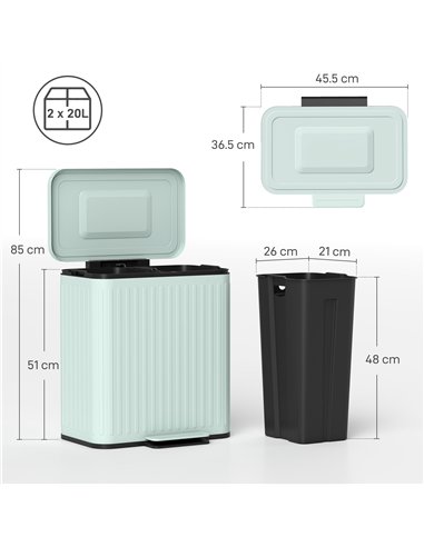 HOMCOM 40L Dual Compartment Rubbish Bin, with Soft-Close Lid - Green