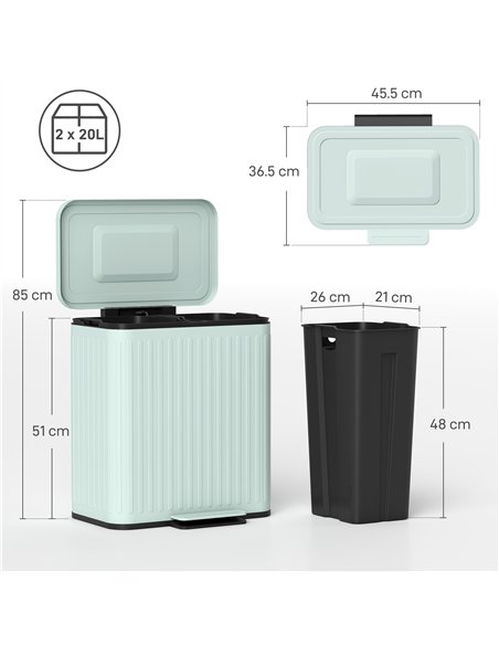 HOMCOM 40L Dual Compartment Rubbish Bin, with Soft-Close Lid - Green - pic 162778 | FastDaddyshop