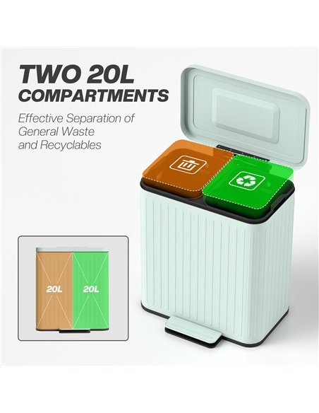 HOMCOM 40L Dual Compartment Rubbish Bin, with Soft-Close Lid - Green - pic 162779 | FastDaddyshop
