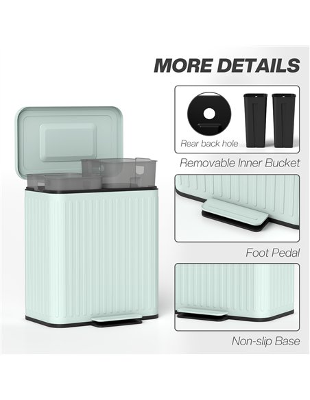 HOMCOM 40L Dual Compartment Rubbish Bin, with Soft-Close Lid - Green - pic 162782 | FastDaddyshop