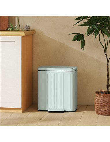 HOMCOM 40L Dual Compartment Rubbish Bin, with Soft-Close Lid - Green