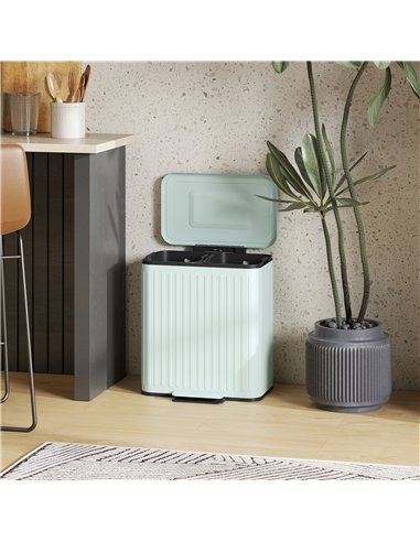 HOMCOM 40L Dual Compartment Rubbish Bin, with Soft-Close Lid - Green
