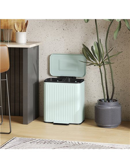 HOMCOM 40L Dual Compartment Rubbish Bin, with Soft-Close Lid - Green - pic 162784 | FastDaddyshop