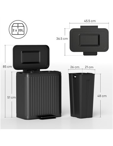 HOMCOM 40L Dual Compartment Rubbish Bin, with Soft-Close Lid - Black