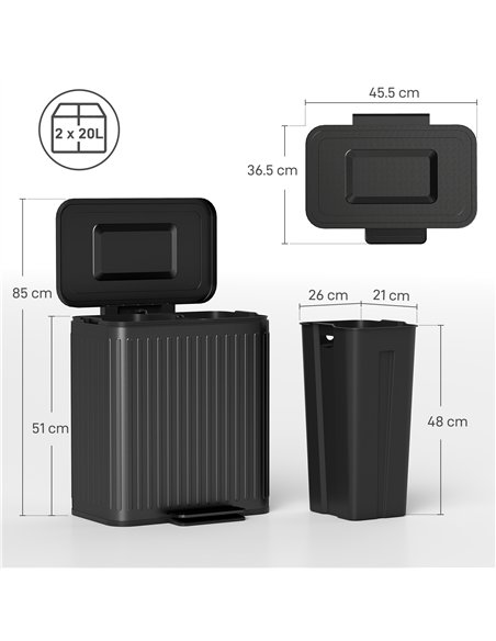 HOMCOM 40L Dual Compartment Rubbish Bin, with Soft-Close Lid - Black - pic 162787 | FastDaddyshop