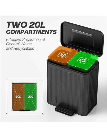 HOMCOM 40L Dual Compartment Rubbish Bin, with Soft-Close Lid - Black - pic 162788 | FastDaddyshop